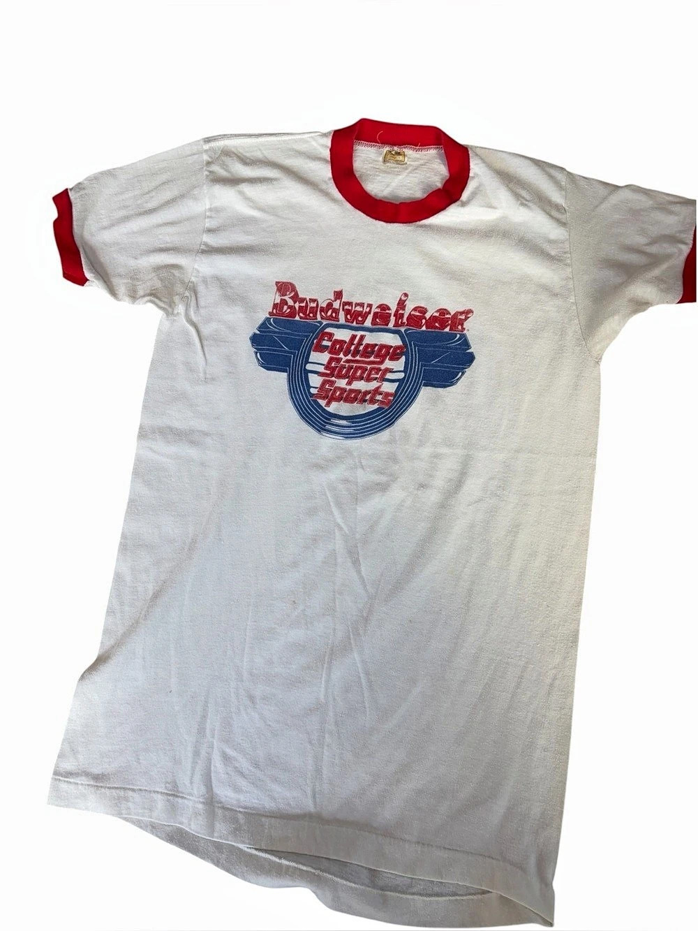Vintage Budweiser College Super Sports Graphic Tee White Red Large